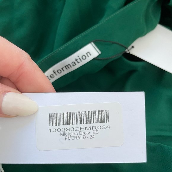 Reformation Midleton Dress Emerald Green Open Back Mock Neck Puffed Sleeves - Picture 5 of 11